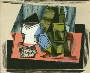 Artworks by 350 Famous Artists Painting - Glass bottle and tobacco packet 1922 cubist Pablo Picasso